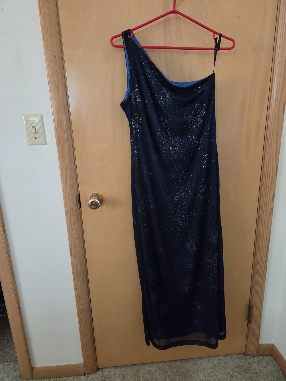 CDC One-Shoulder Navy Sparkle Maxi Dress